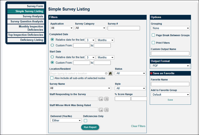 Simple Survey Listing